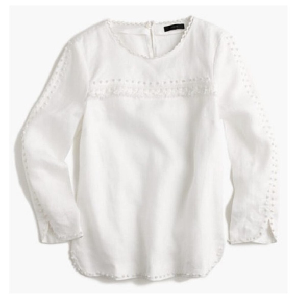 NWT New With Tags J.Crew embroidered linen top white long sleeve size 4 - Picture 1 of 6